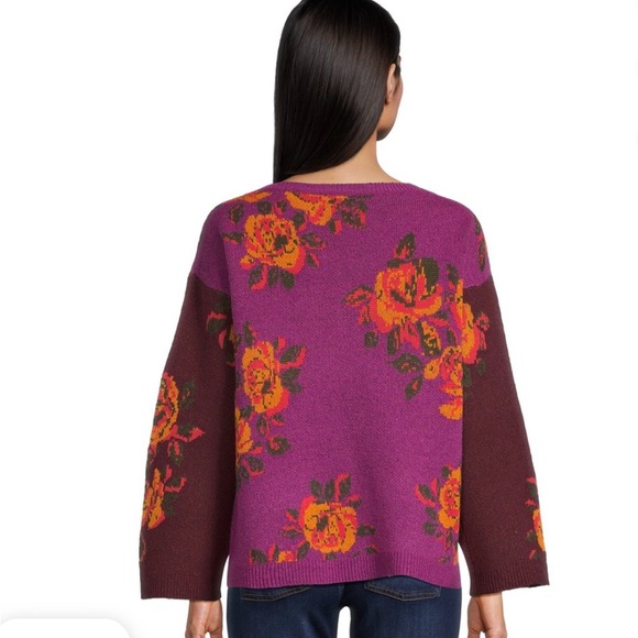 NWT The Pioneer Woman Colorblock Purple Garden Floral Sweater Sweet Rose XXL(20) - Picture 2 of 15